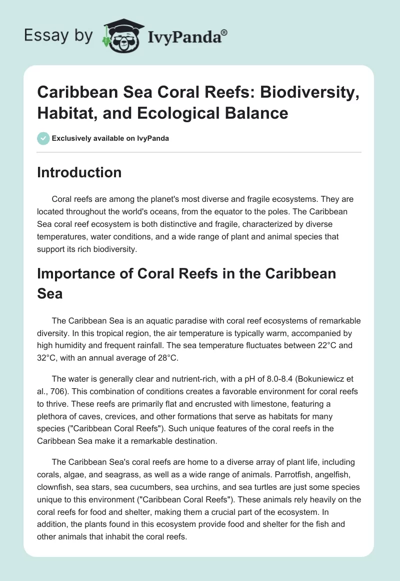 Caribbean Sea Coral Reefs: Biodiversity, Habitat, and Ecological Balance. Page 1
