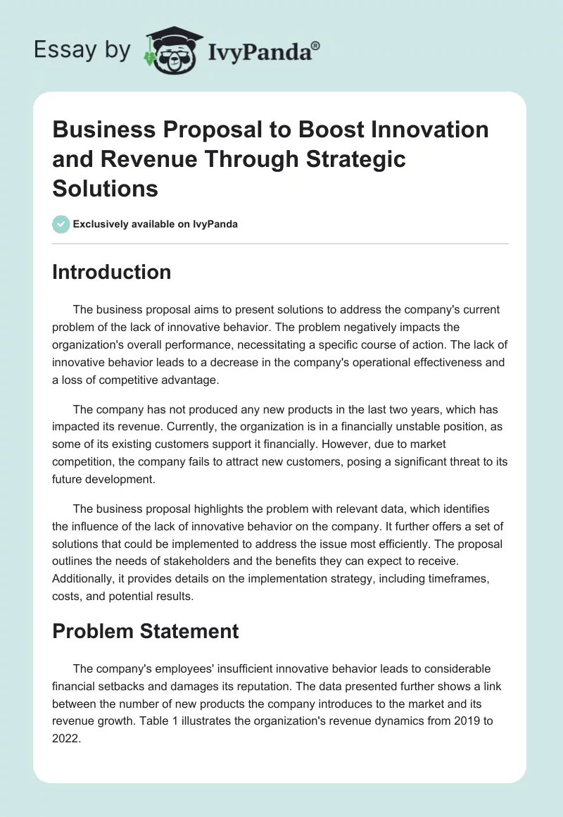 Business Proposal to Boost Innovation and Revenue Through Strategic Solutions. Page 1