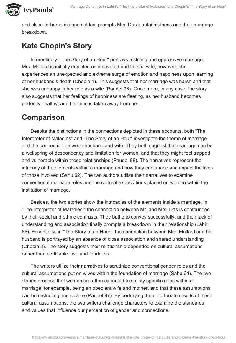 Marriage Dynamics in Lahiri’s “The Interpreter of Maladies” and Chopin’s “The Story of an Hour”. Page 2