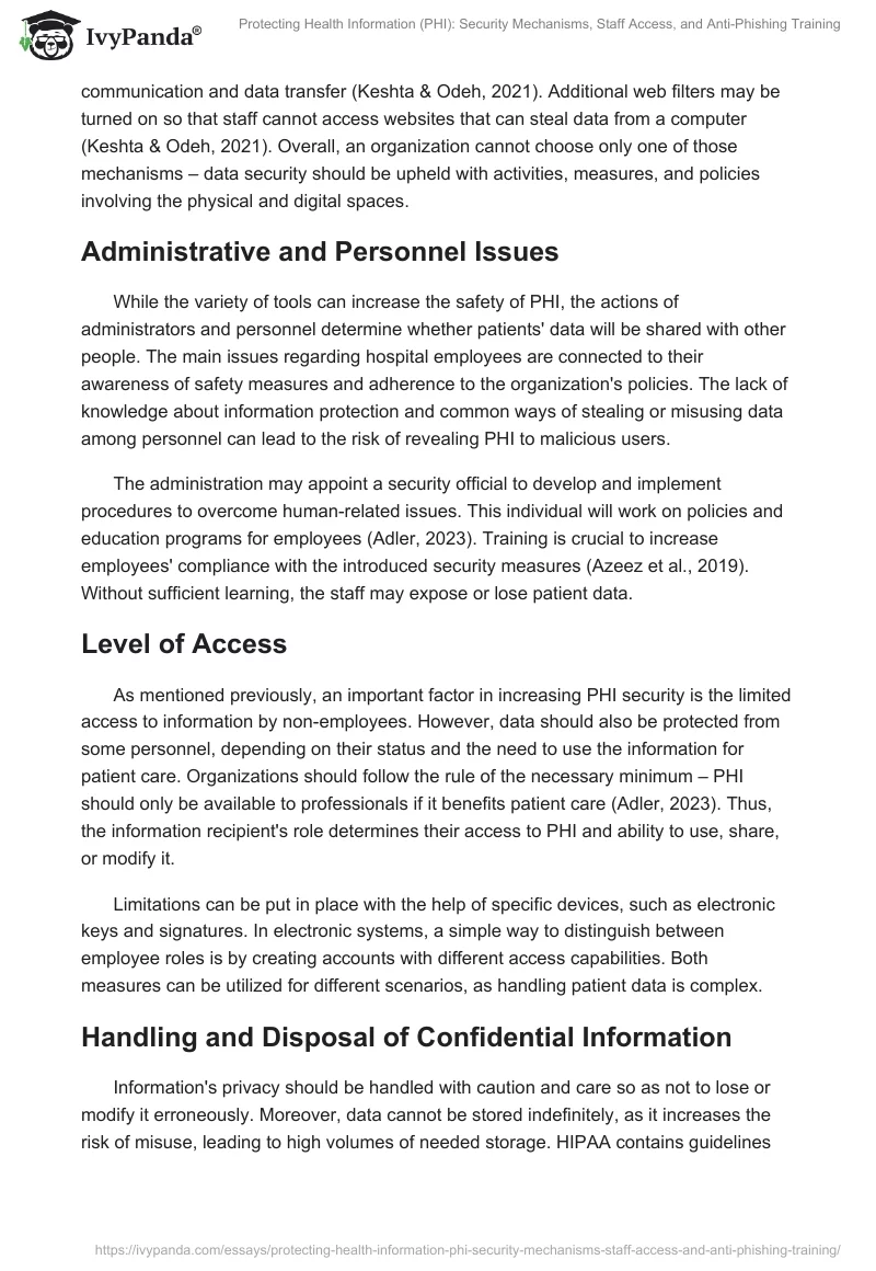 Protecting Health Information (PHI): Security Mechanisms, Staff Access, and Anti-Phishing Training. Page 2