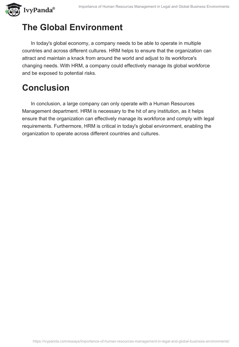 Importance of Human Resources Management in Legal and Global Business Environments. Page 2