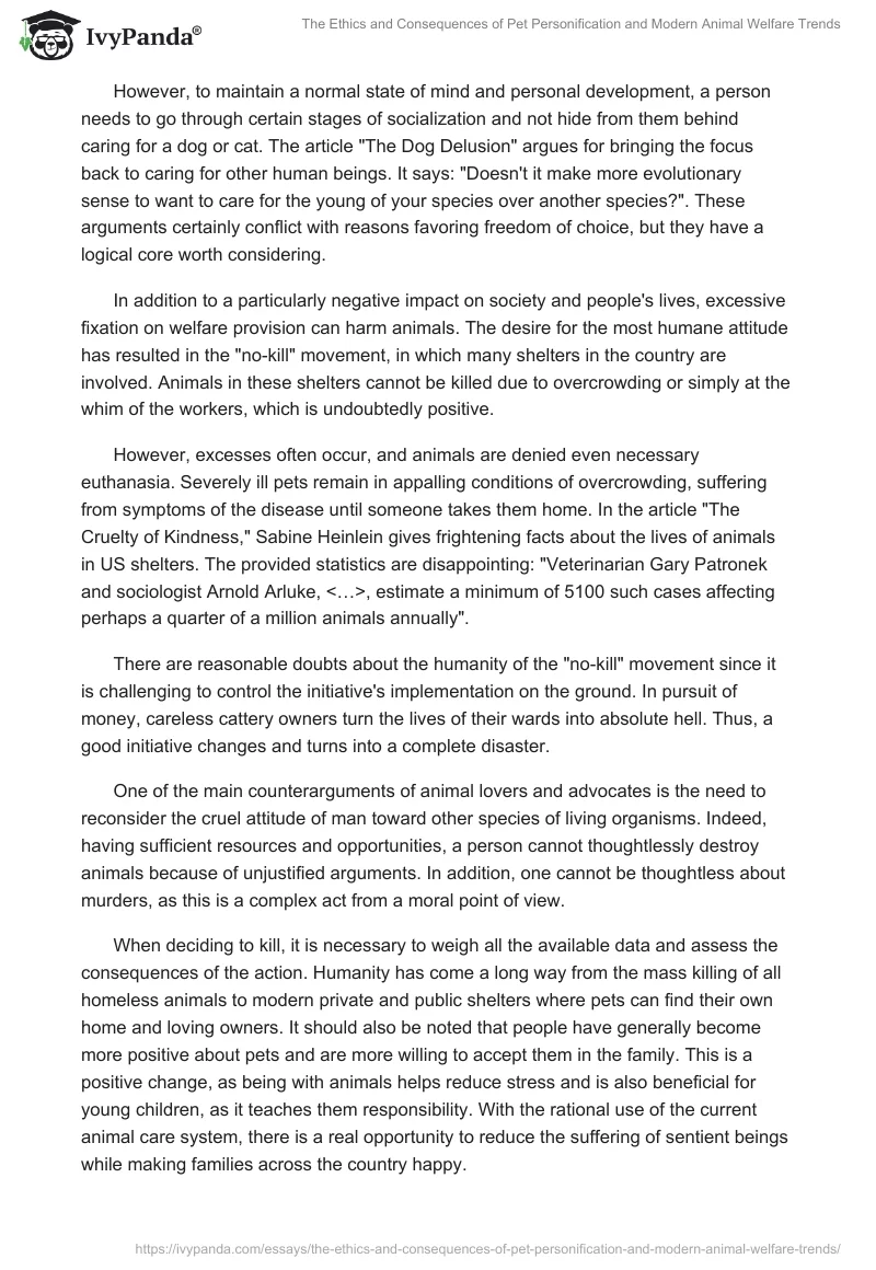 The Ethics and Consequences of Pet Personification and Modern Animal Welfare Trends. Page 2