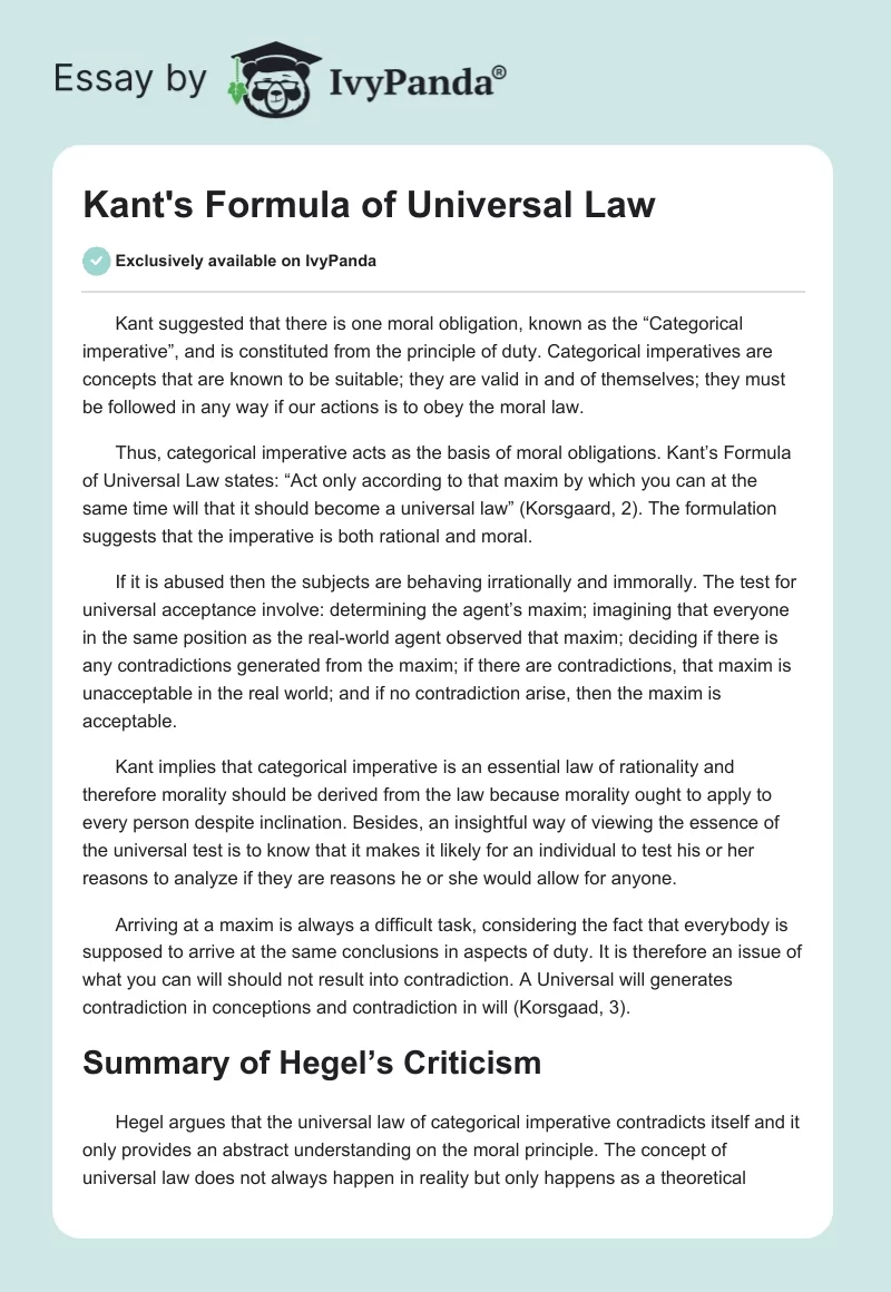 Kant's Formula of Universal Law. Page 1