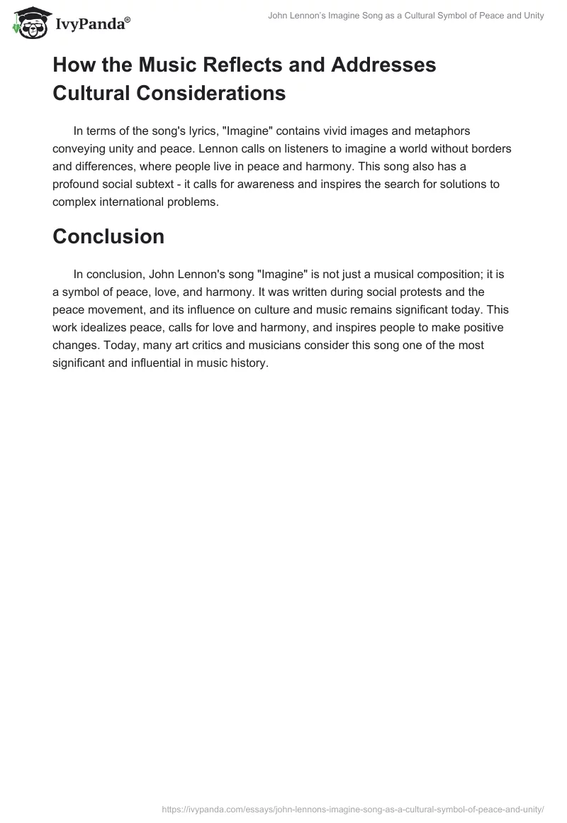 John Lennon’s Imagine Song as a Cultural Symbol of Peace and Unity. Page 2