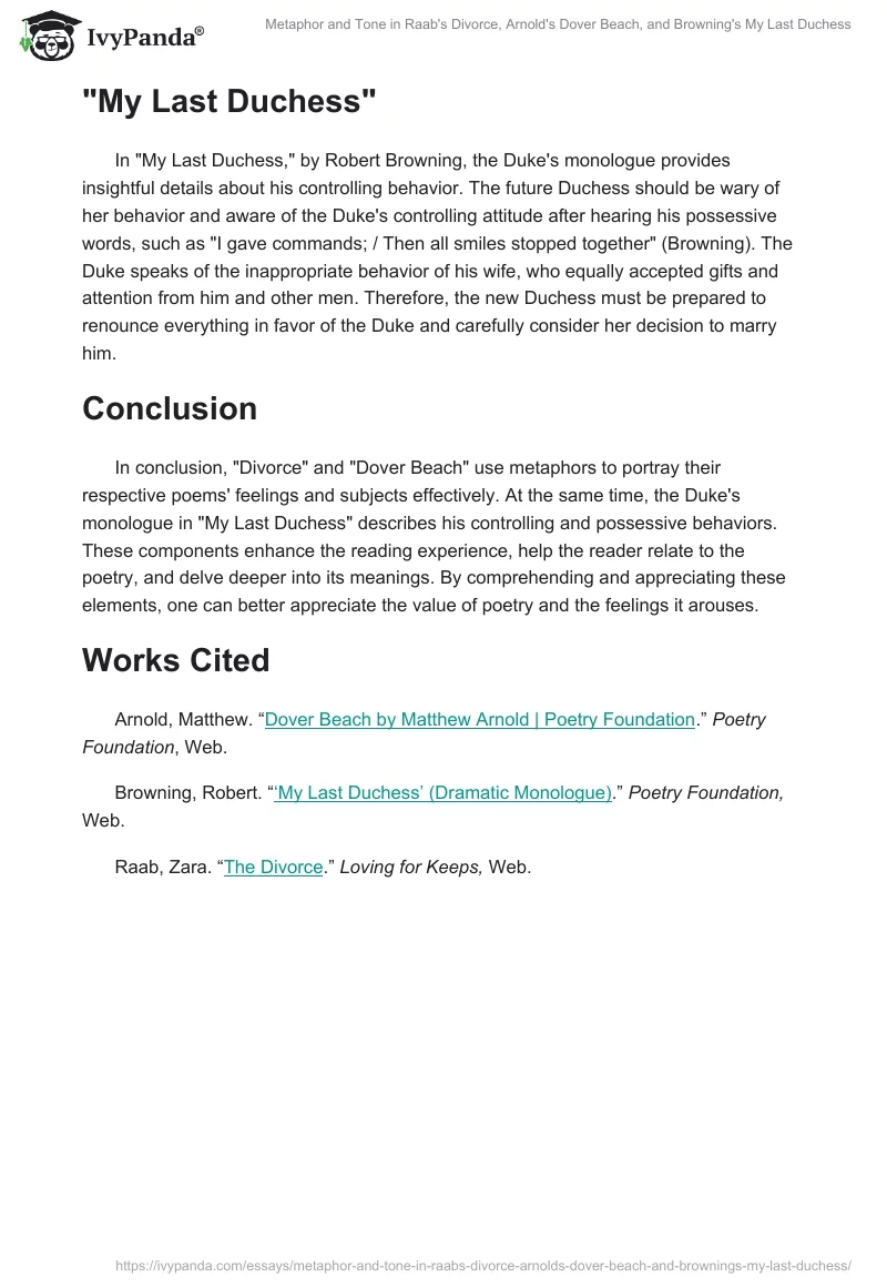 Metaphor and Tone in Raab's "Divorce," Arnold's "Dover Beach," and Browning's "My Last Duchess". Page 2