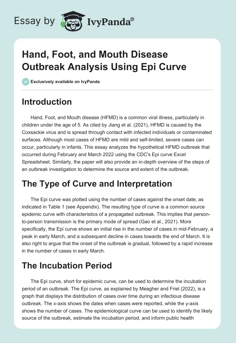 Hand, Foot, and Mouth Disease Outbreak Analysis Using Epi Curve. Page 1