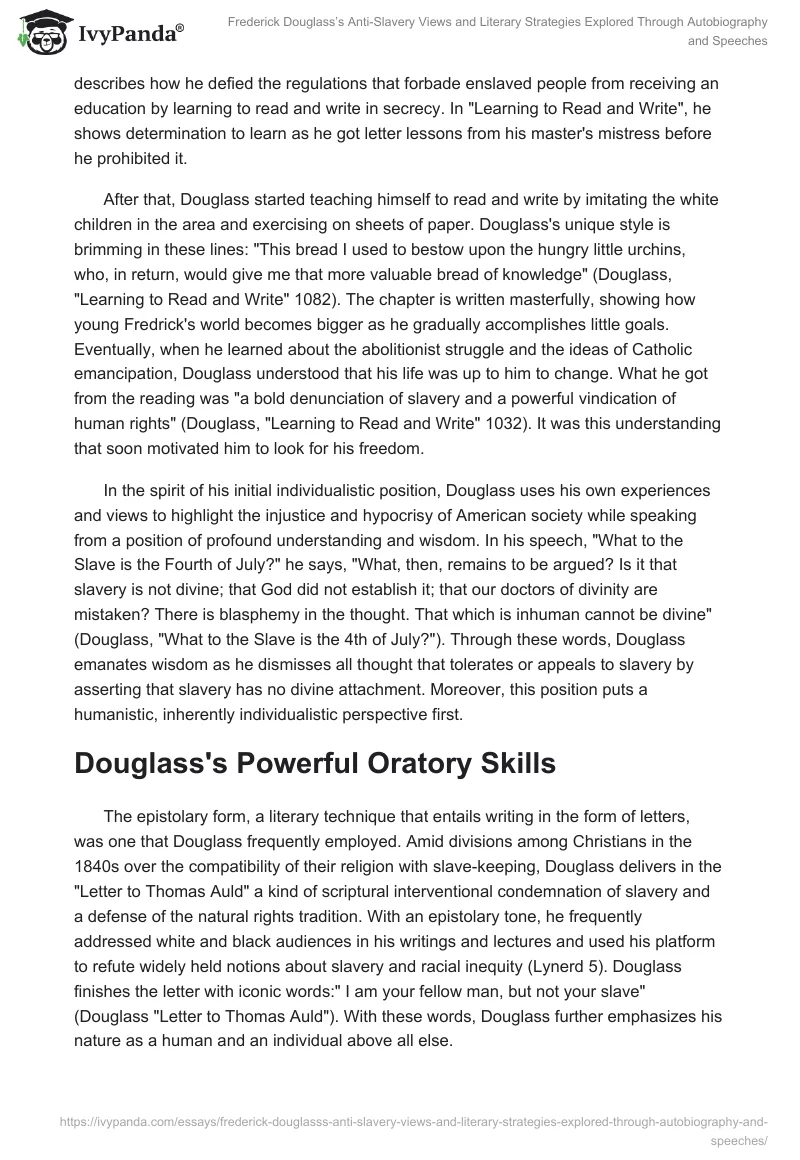 Frederick Douglass’s Anti-Slavery Views and Literary Strategies Explored Through Autobiography and Speeches. Page 2