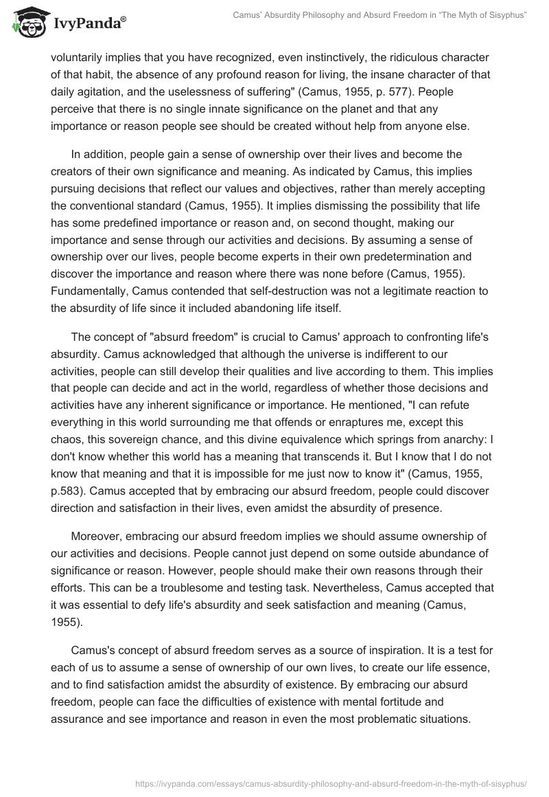 Camus’ Absurdity Philosophy and Absurd Freedom in “The Myth of Sisyphus”. Page 2