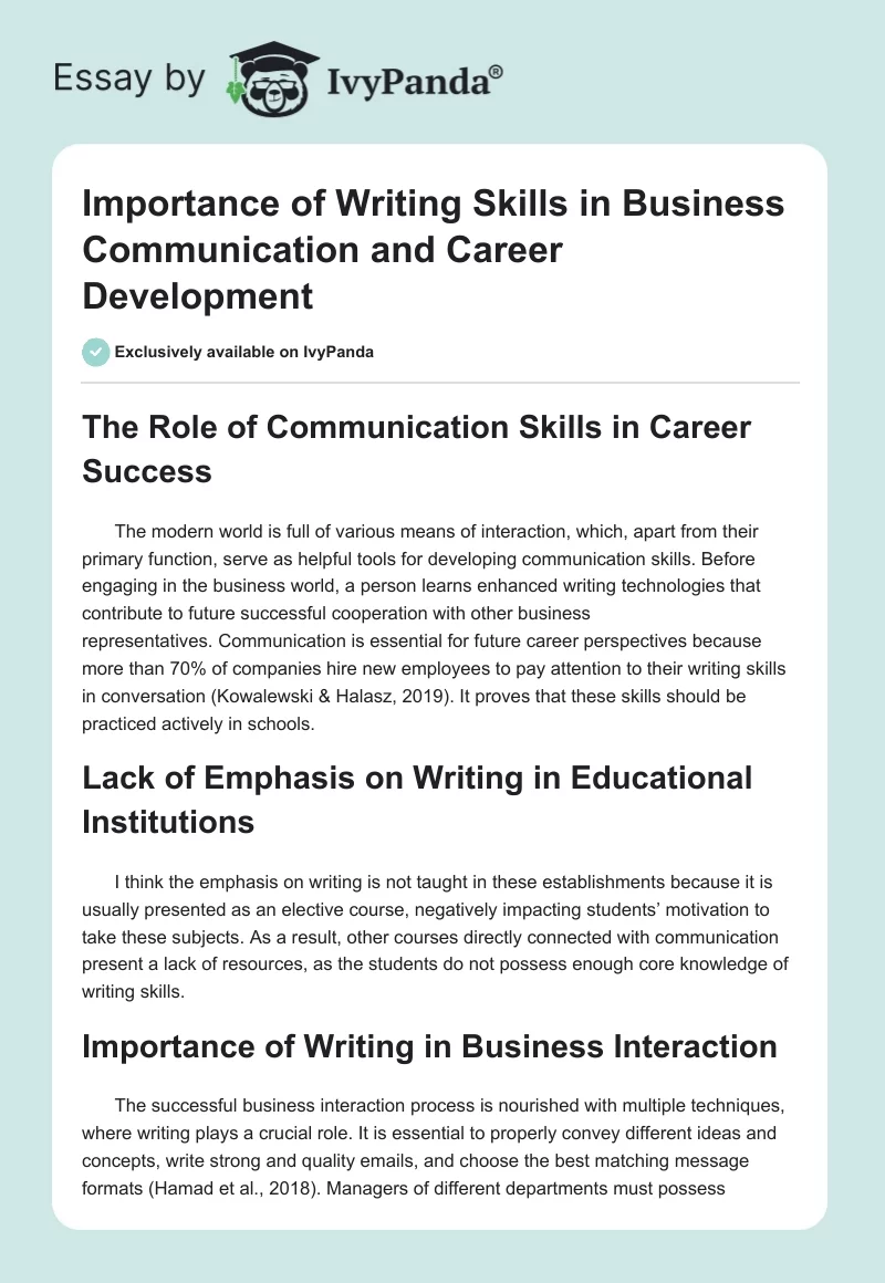 Importance of Writing Skills in Business Communication and Career Development. Page 1