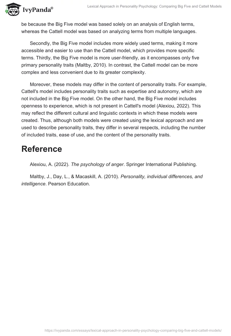 Lexical Approach in Personality Psychology: Comparing Big Five and Cattell Models. Page 2
