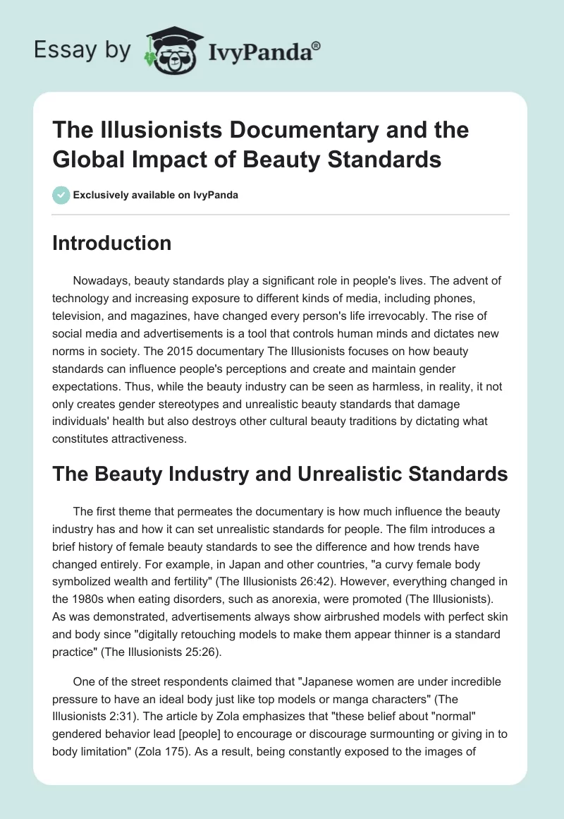 The Illusionists Documentary and the Global Impact of Beauty Standards. Page 1