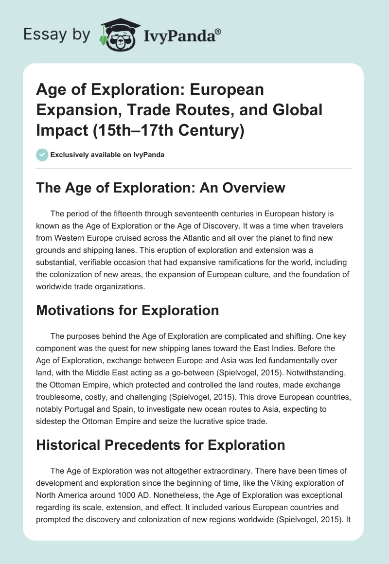 Age of Exploration: European Expansion, Trade Routes, and Global Impact (15th–17th Century). Page 1