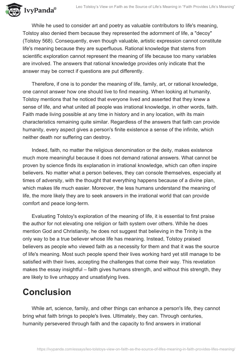 Leo Tolstoy’s View on Faith as the Source of Life’s Meaning in “Faith Provides Life’s Meaning”. Page 2