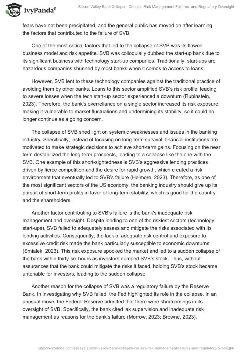 Silicon Valley Bank Collapse: Causes, Risk Management Failures, and Regulatory Oversight. Page 2