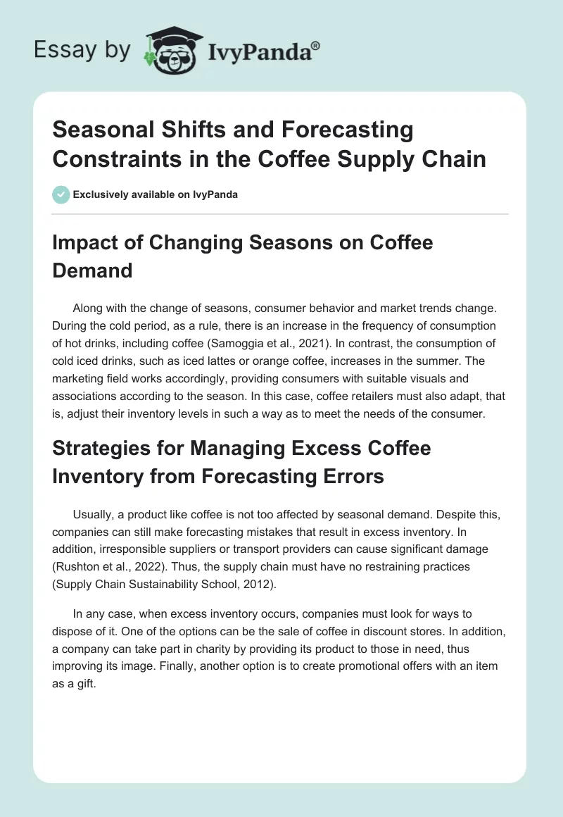 Seasonal Shifts and Forecasting Constraints in the Coffee Supply Chain. Page 1
