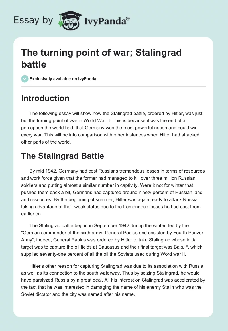 The Turning Point of War; Stalingrad Battle. Page 1