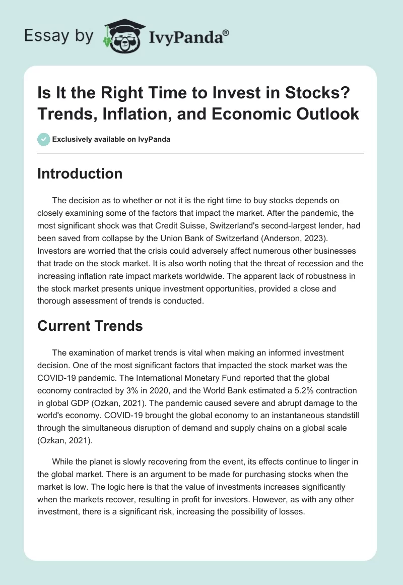 Is It the Right Time to Invest in Stocks? Trends, Inflation, and Economic Outlook. Page 1