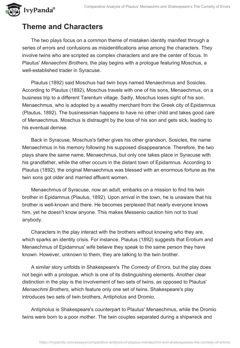 Comparative Analysis of Plautus’ Menaechmi and Shakespeare’s The Comedy of Errors. Page 2