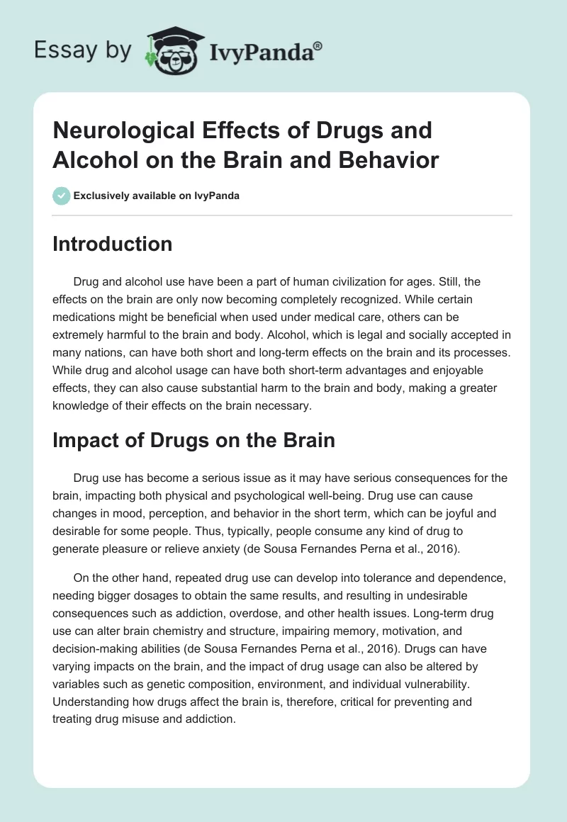 Neurological Effects of Drugs and Alcohol on the Brain and Behavior. Page 1