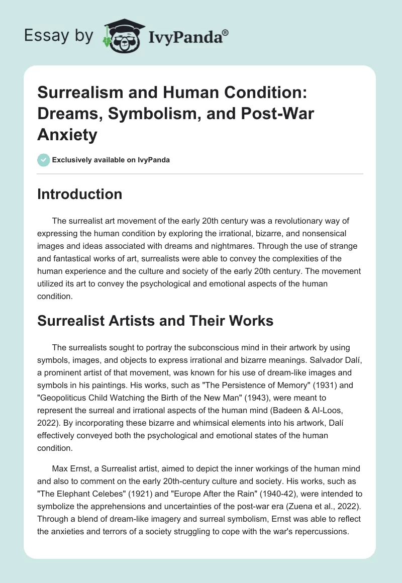 Surrealism and Human Condition: Dreams, Symbolism, and Post-War Anxiety. Page 1