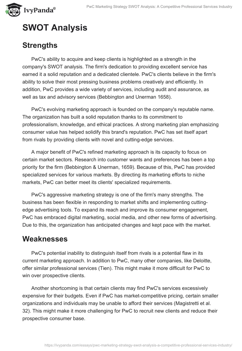 PwC Marketing Strategy SWOT Analysis: A Competitive Professional Services Industry. Page 2