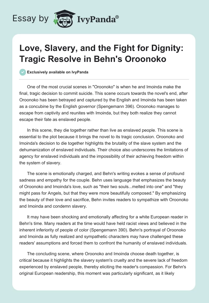 Love, Slavery, and the Fight for Dignity: Tragic Resolve in Behn's "Oroonoko". Page 1