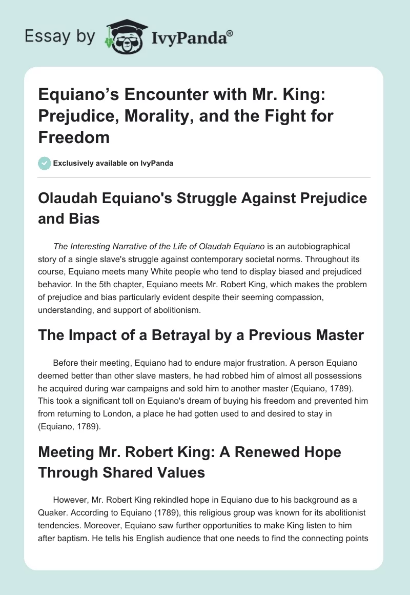 Equiano’s Encounter with Mr. King: Prejudice, Morality, and the Fight for Freedom. Page 1