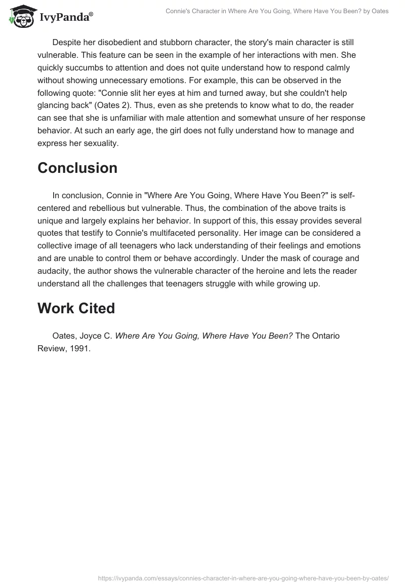 Connie's Character in "Where Are You Going, Where Have You Been?" by Oates. Page 2