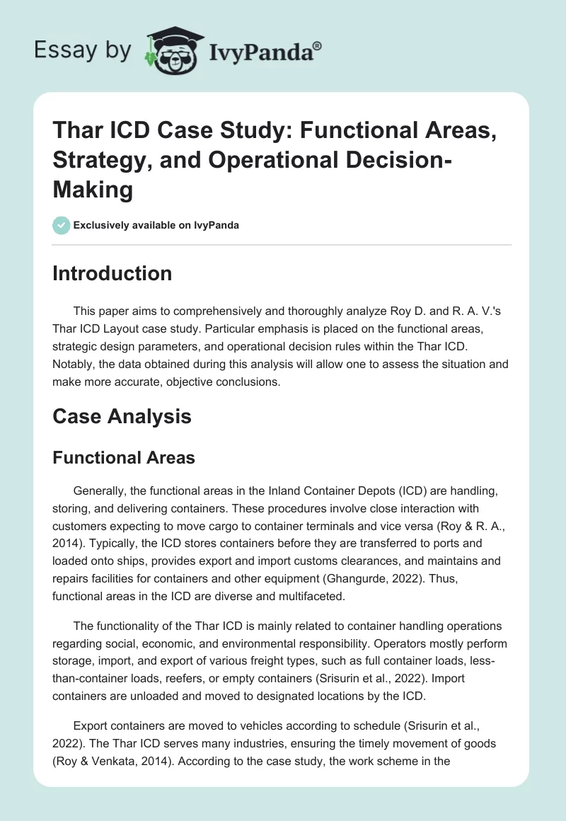 Thar ICD Case Study: Functional Areas, Strategy, and Operational Decision-Making. Page 1