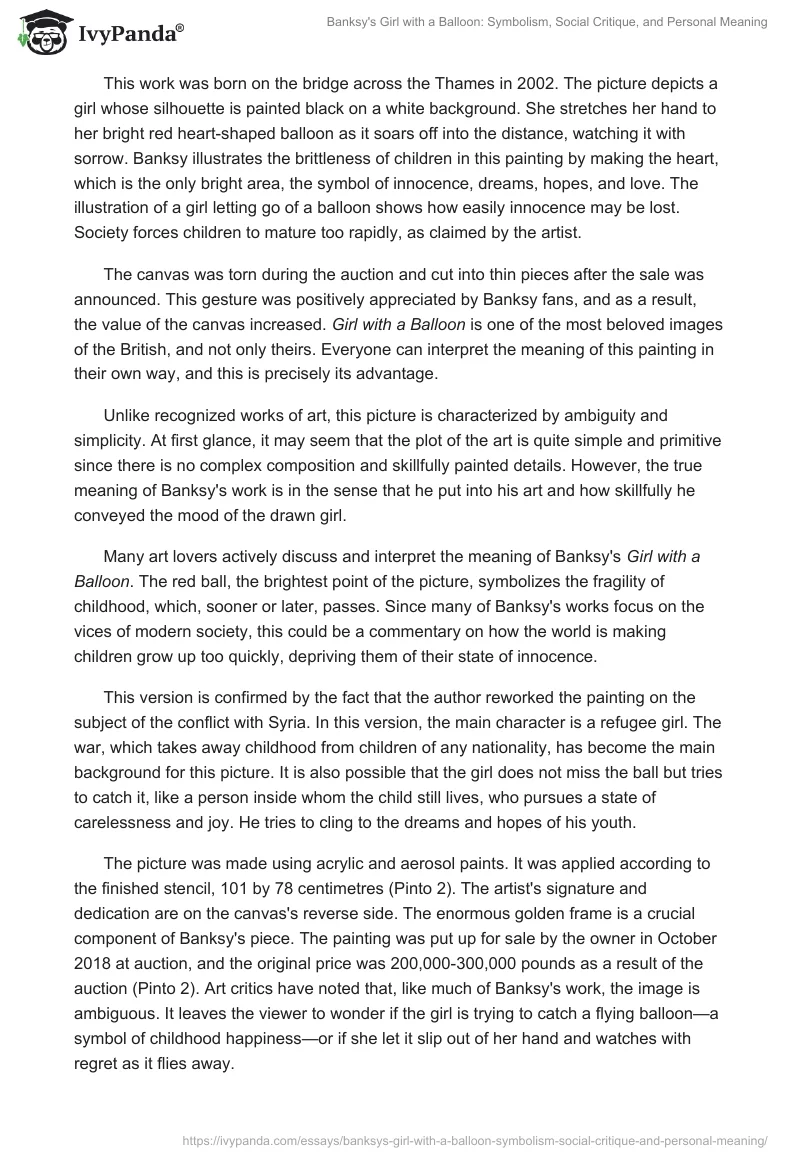 Banksy's Girl with a Balloon: Symbolism, Social Critique, and Personal Meaning. Page 2