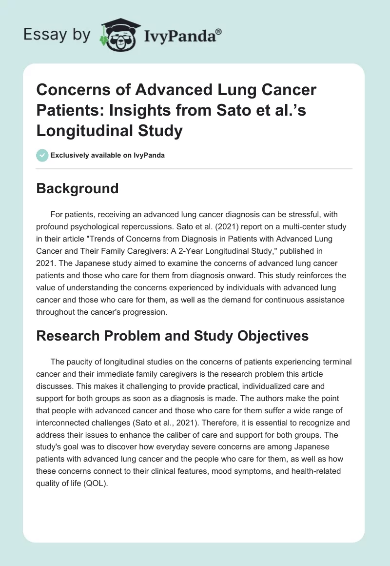 Concerns of Advanced Lung Cancer Patients: Insights from Sato et al.’s Longitudinal Study. Page 1