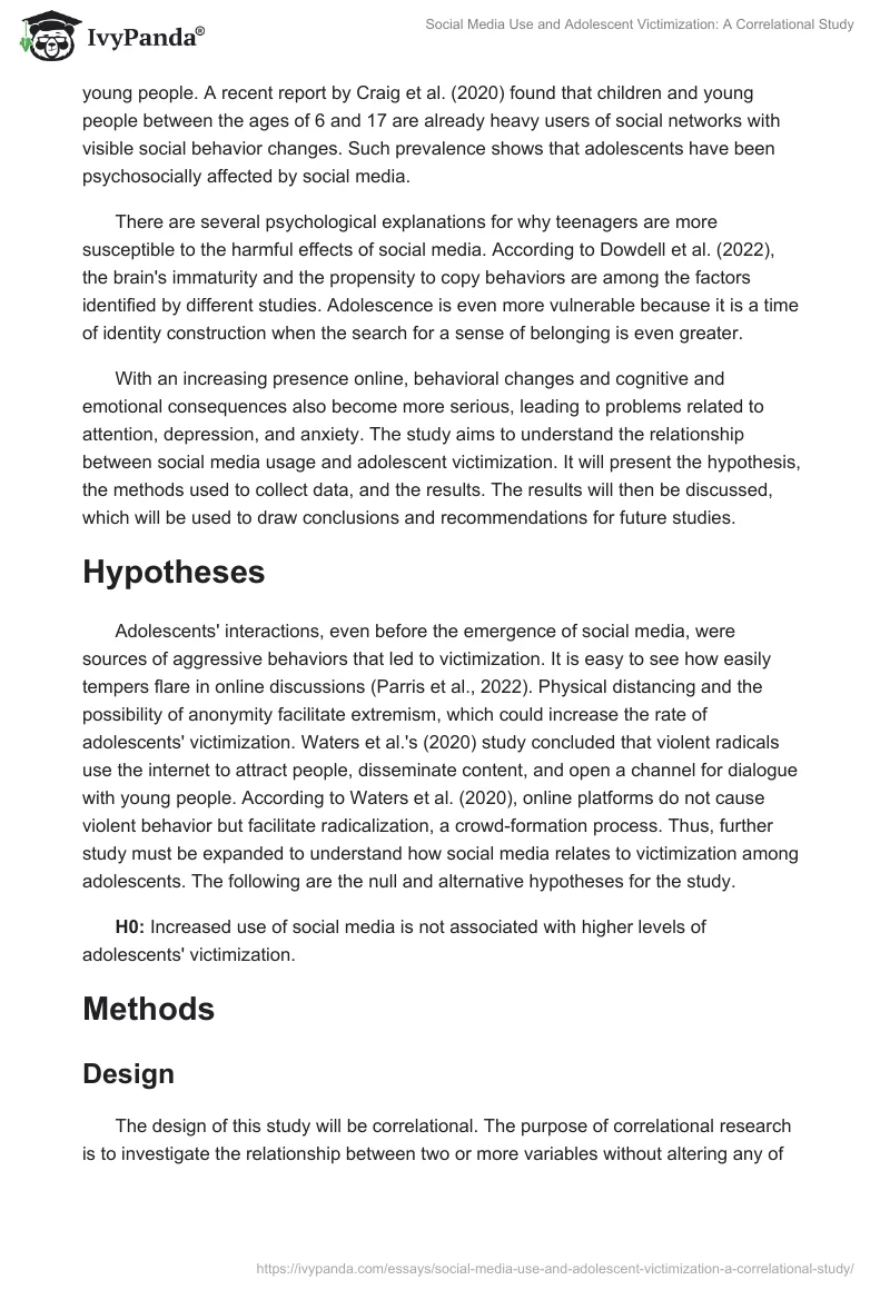 Social Media Use and Adolescent Victimization: A Correlational Study. Page 2