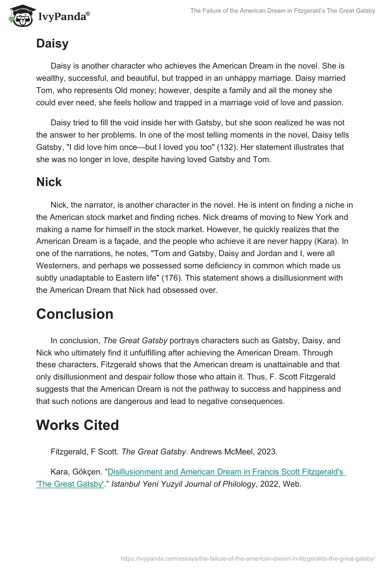 The Failure of the American Dream in Fitzgerald’s The Great Gatsby. Page 2