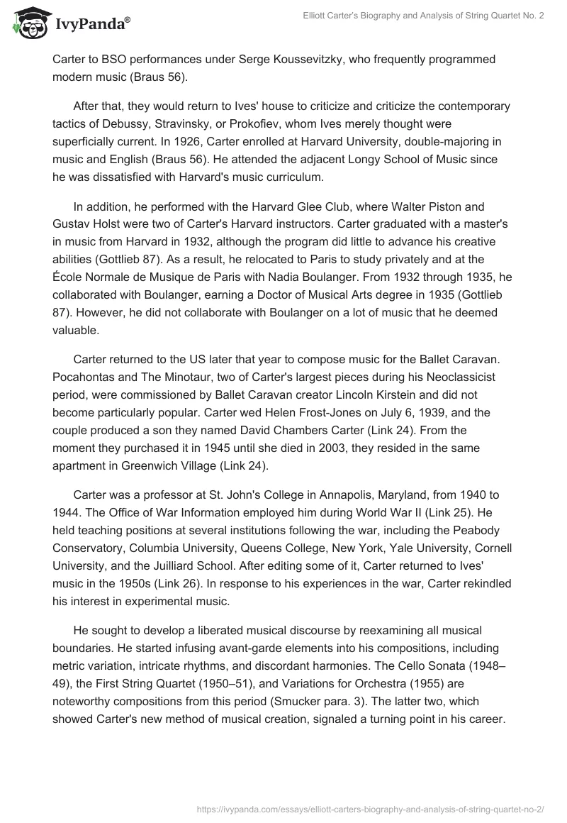 Elliott Carter’s Biography and Analysis of String Quartet No. 2. Page 2