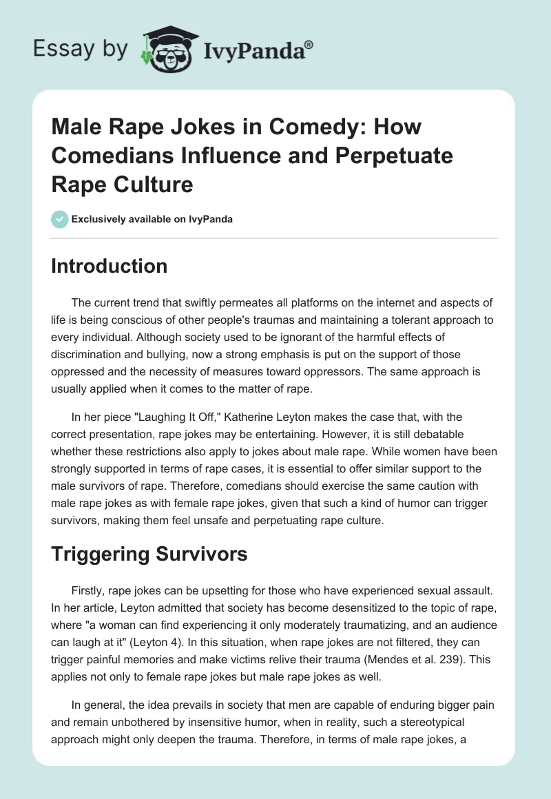 Male Rape Jokes in Comedy: How Comedians Influence and Perpetuate Rape Culture. Page 1
