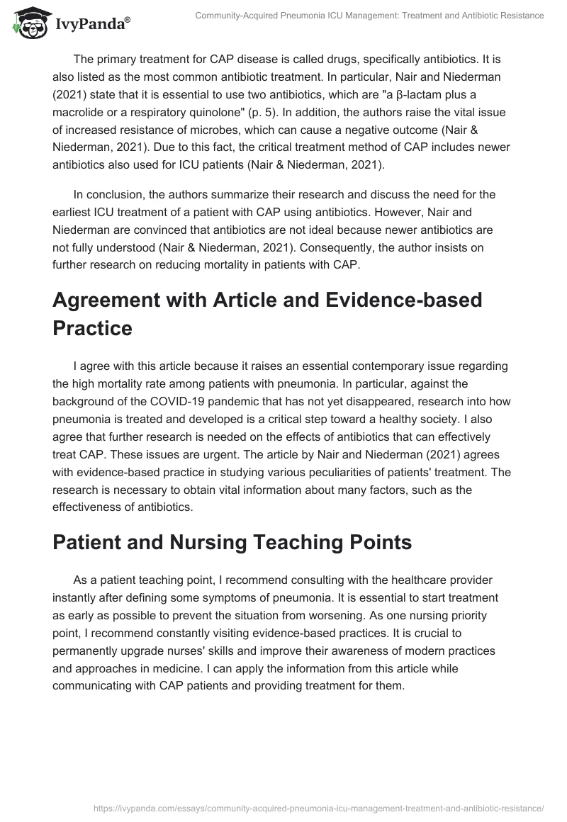 Community-Acquired Pneumonia ICU Management: Treatment and Antibiotic Resistance. Page 2