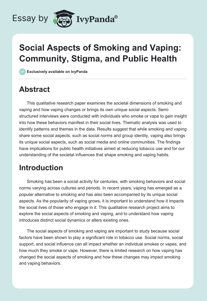 Social Aspects of Smoking and Vaping: Community, Stigma, and Public Health. Page 1