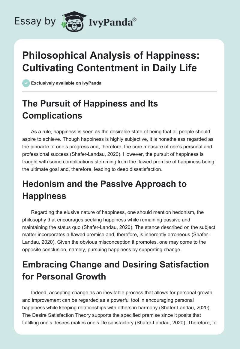 Philosophical Analysis of Happiness: Cultivating Contentment in Daily Life. Page 1