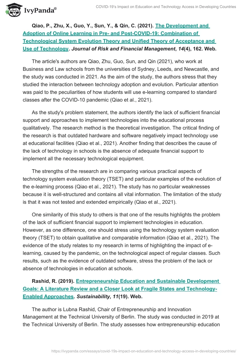 COVID-19’s Impact on Education and Technology Access in Developing Countries. Page 2
