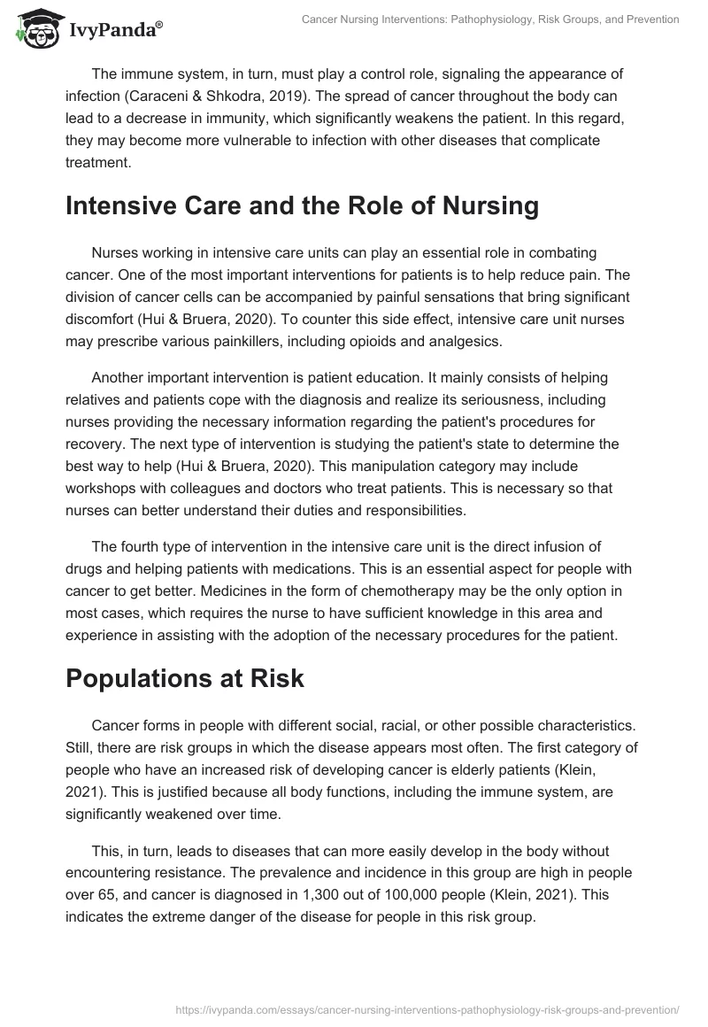 Cancer Nursing Interventions: Pathophysiology, Risk Groups, and Prevention. Page 2