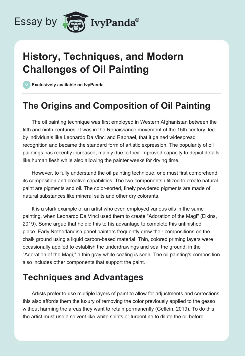 History, Techniques, and Modern Challenges of Oil Painting. Page 1