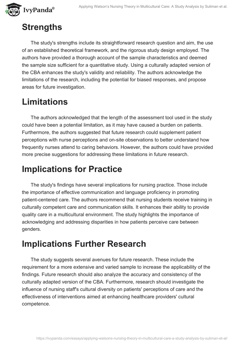 Applying Watson’s Nursing Theory in Multicultural Care: A Study Analysis by Suliman et al.. Page 2