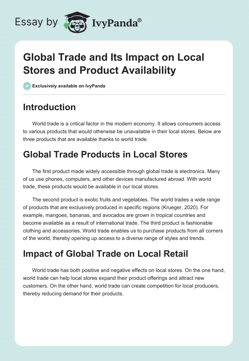 Global Trade and Its Impact on Local Stores and Product Availability. Page 1
