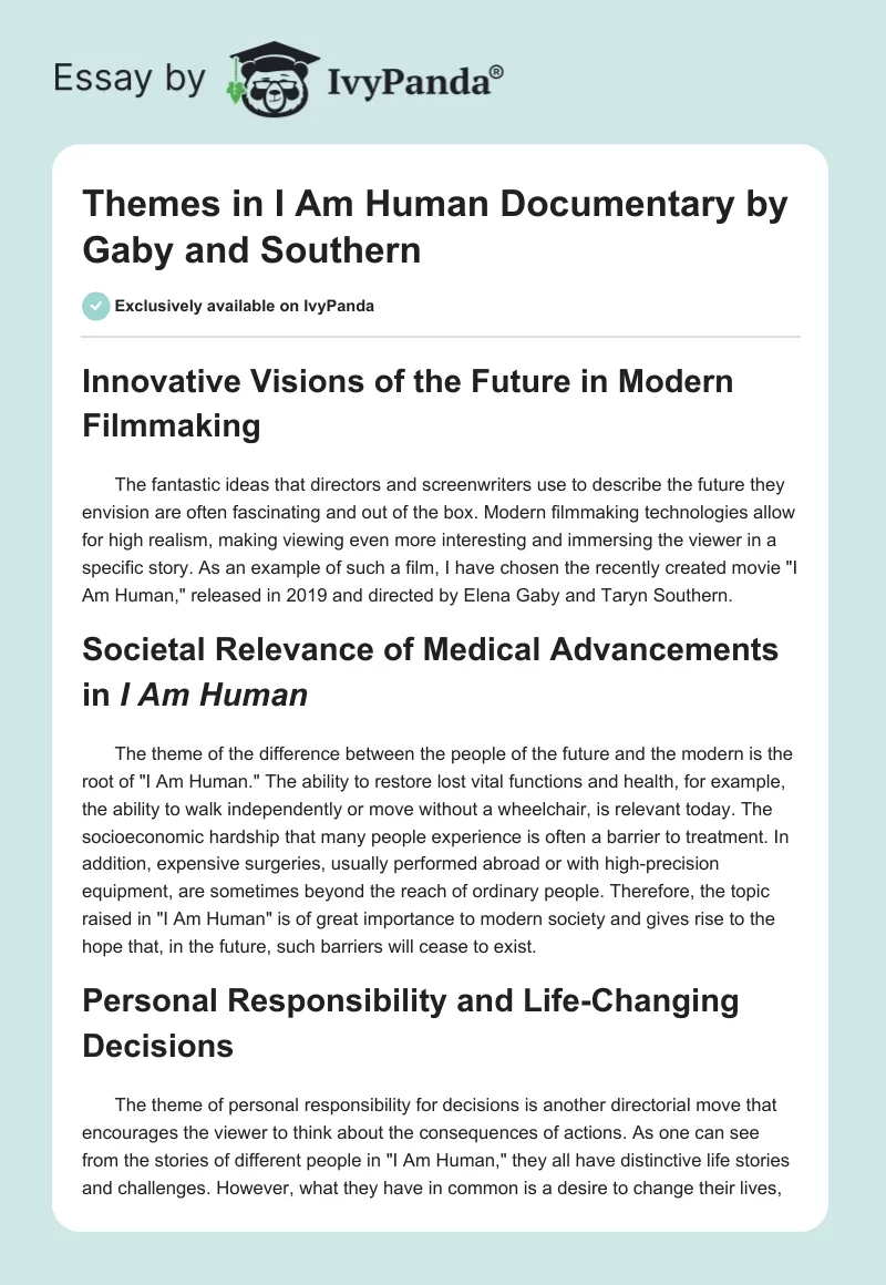 Themes in "I Am Human" Documentary by Gaby and Southern. Page 1