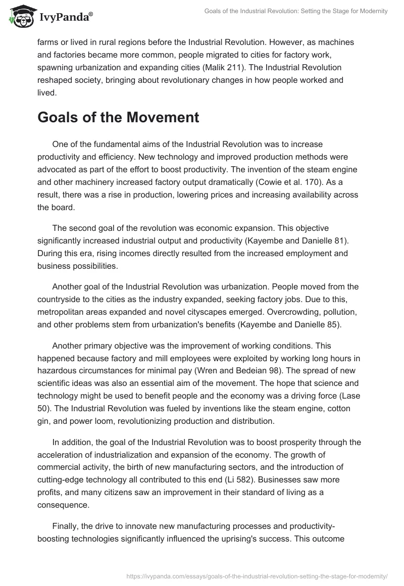 Goals of the Industrial Revolution: Setting the Stage for Modernity. Page 2