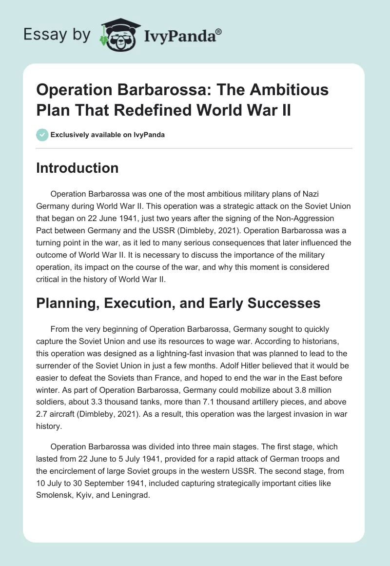 Operation Barbarossa: The Ambitious Plan That Redefined World War II. Page 1