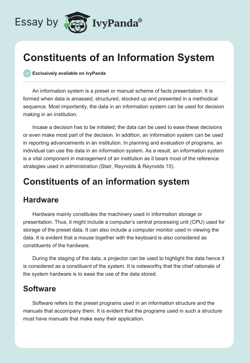 Constituents of an Information System. Page 1
