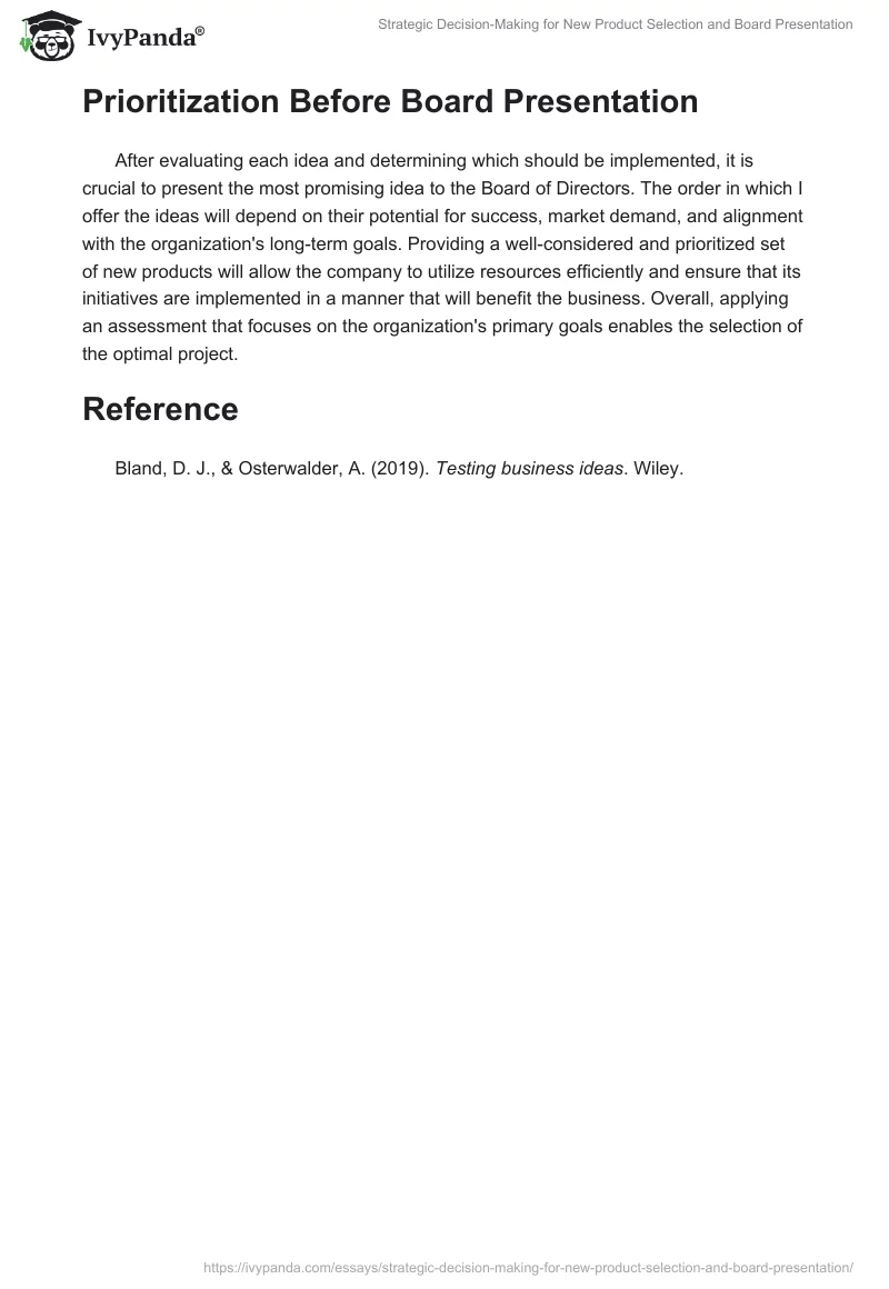 Strategic Decision-Making for New Product Selection and Board Presentation. Page 2