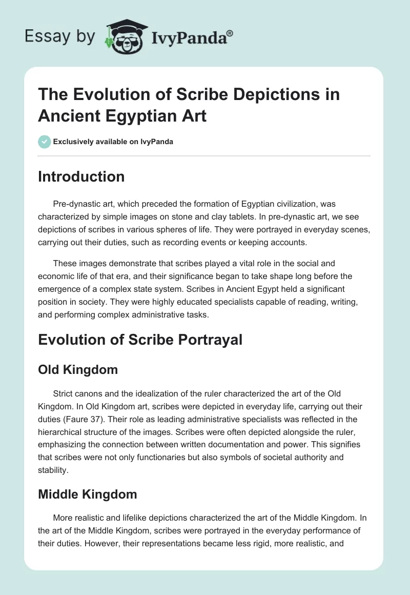 The Evolution of Scribe Depictions in Ancient Egyptian Art. Page 1