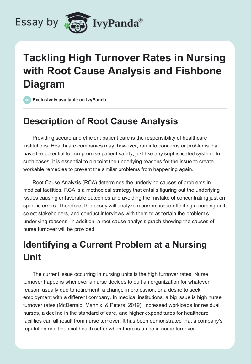 Tackling High Turnover Rates in Nursing with Root Cause Analysis and Fishbone Diagram. Page 1